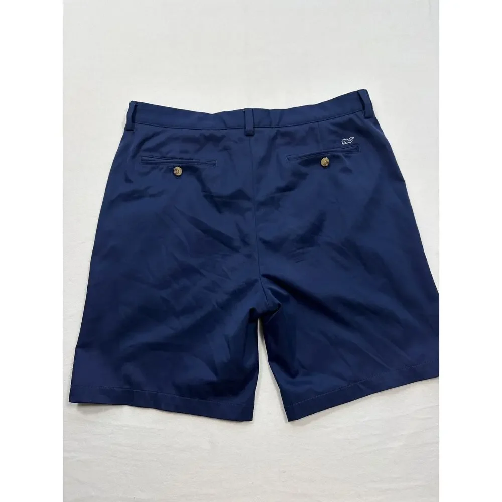 Vineyard Vines Links Shorts Mens 35 Blue Performance Golf Chino Flat Front